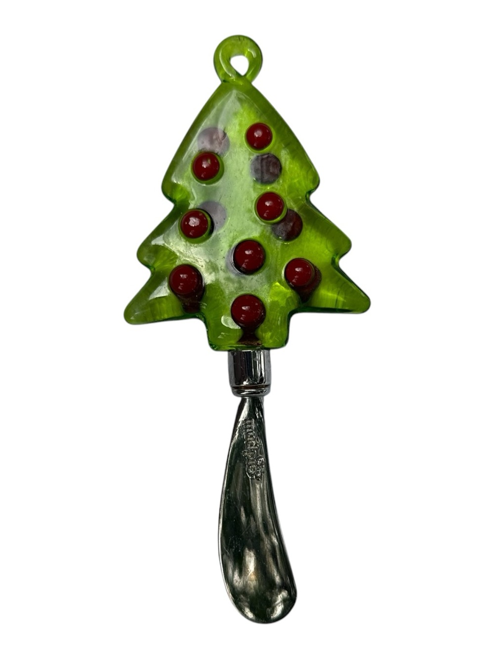 Luke Adam’s Green Lass Christmas Tree Cheese Spreader with Red Accent Dots